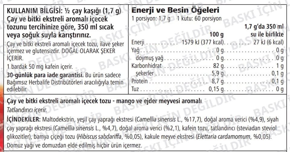 Herbalife Bitkisel Konsatre Çayı Mango ve Ejder Meyvesi Aromalı 102 g